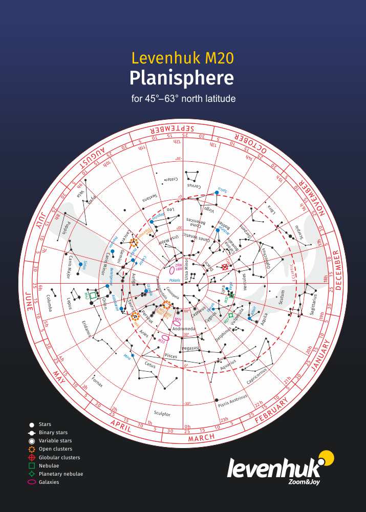 Planisferio Levenhuk M20 (para latitud norte 45°–63°)