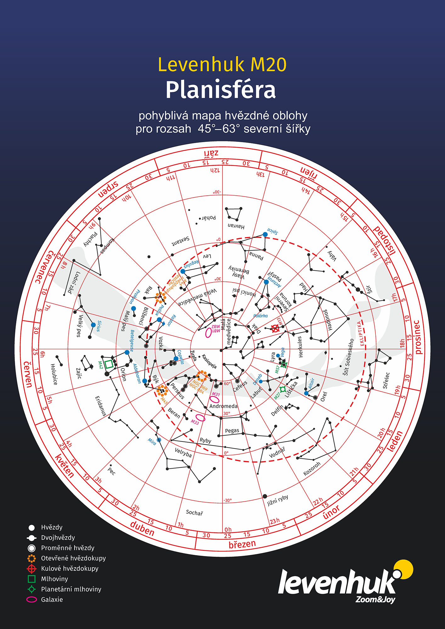 Planisferio Levenhuk M20 (para latitud norte 45°–63°)