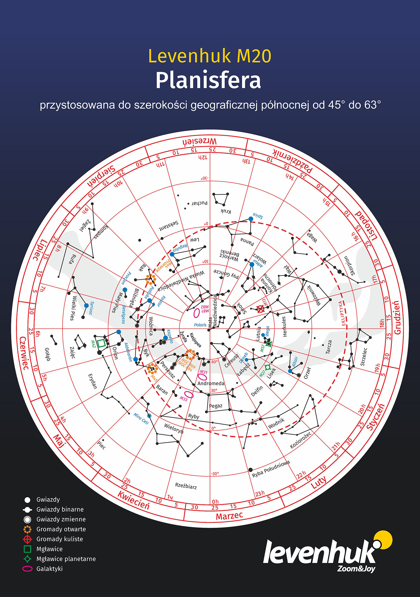 Planisferio Levenhuk M20 (para latitud norte 45°–63°)