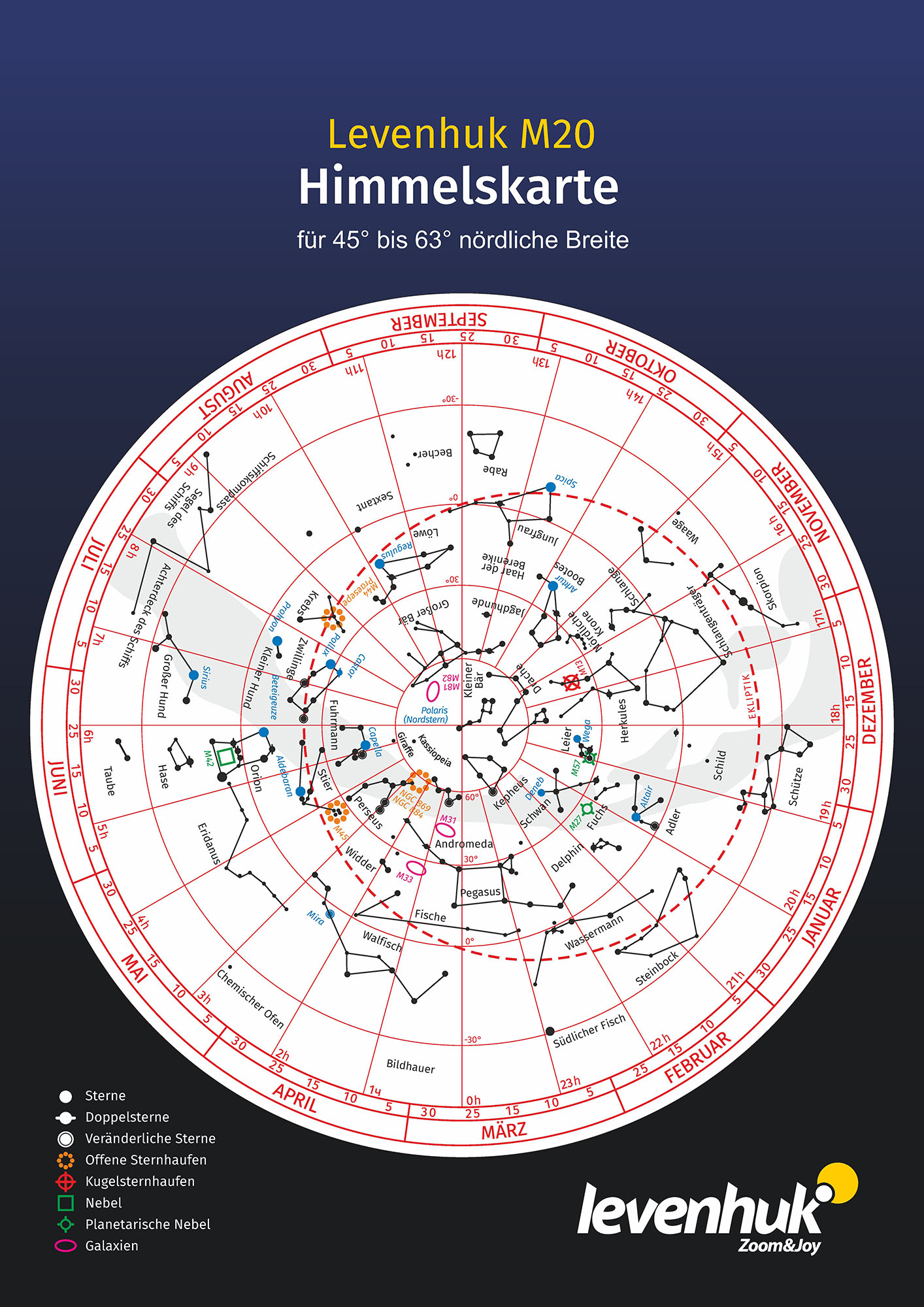 Planisferio Levenhuk M20 (para latitud norte 45°–63°)