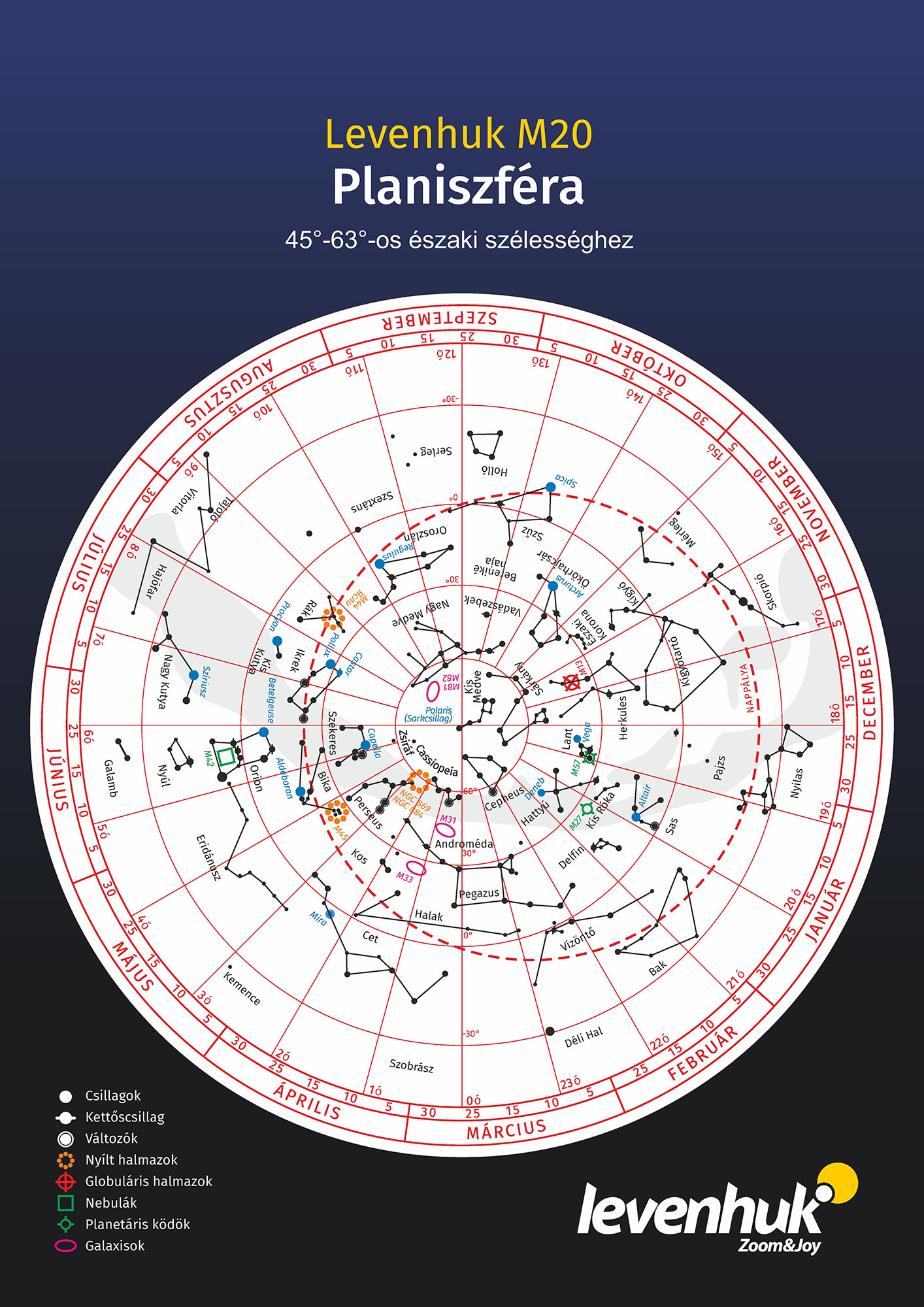 Planisferio Levenhuk M20 (para latitud norte 45°–63°)